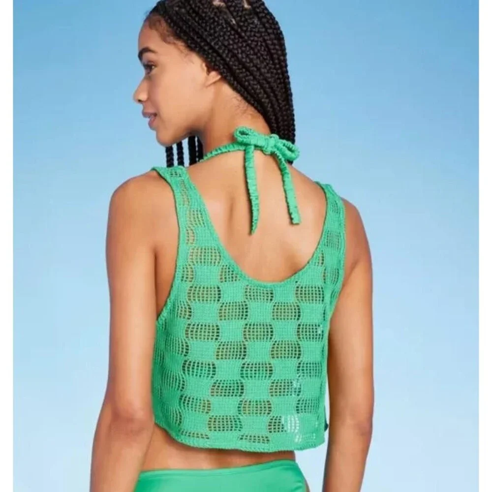 WILD FABLE Green Sz XL Swimsuit Cover Up Sleeveless Mesh Cropped Shirt NEW
